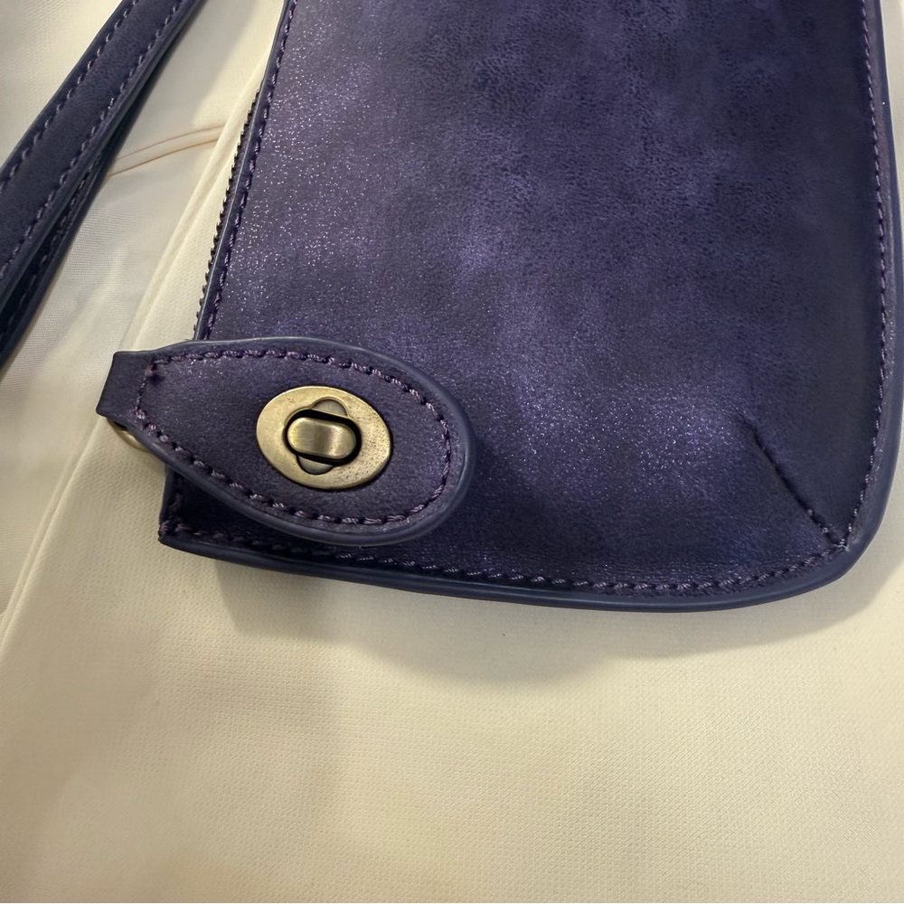 Joy Susan Deep Vegan Suede Purple Lux Wristlet Clutch - Picture 7 of 12